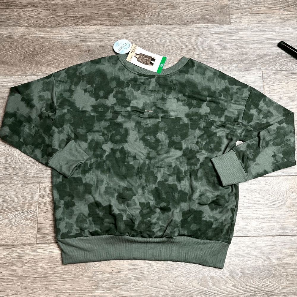 NWT Mondetta Ladies Printed‎ Sweatshirt Light Weight Active Top Green Size XL